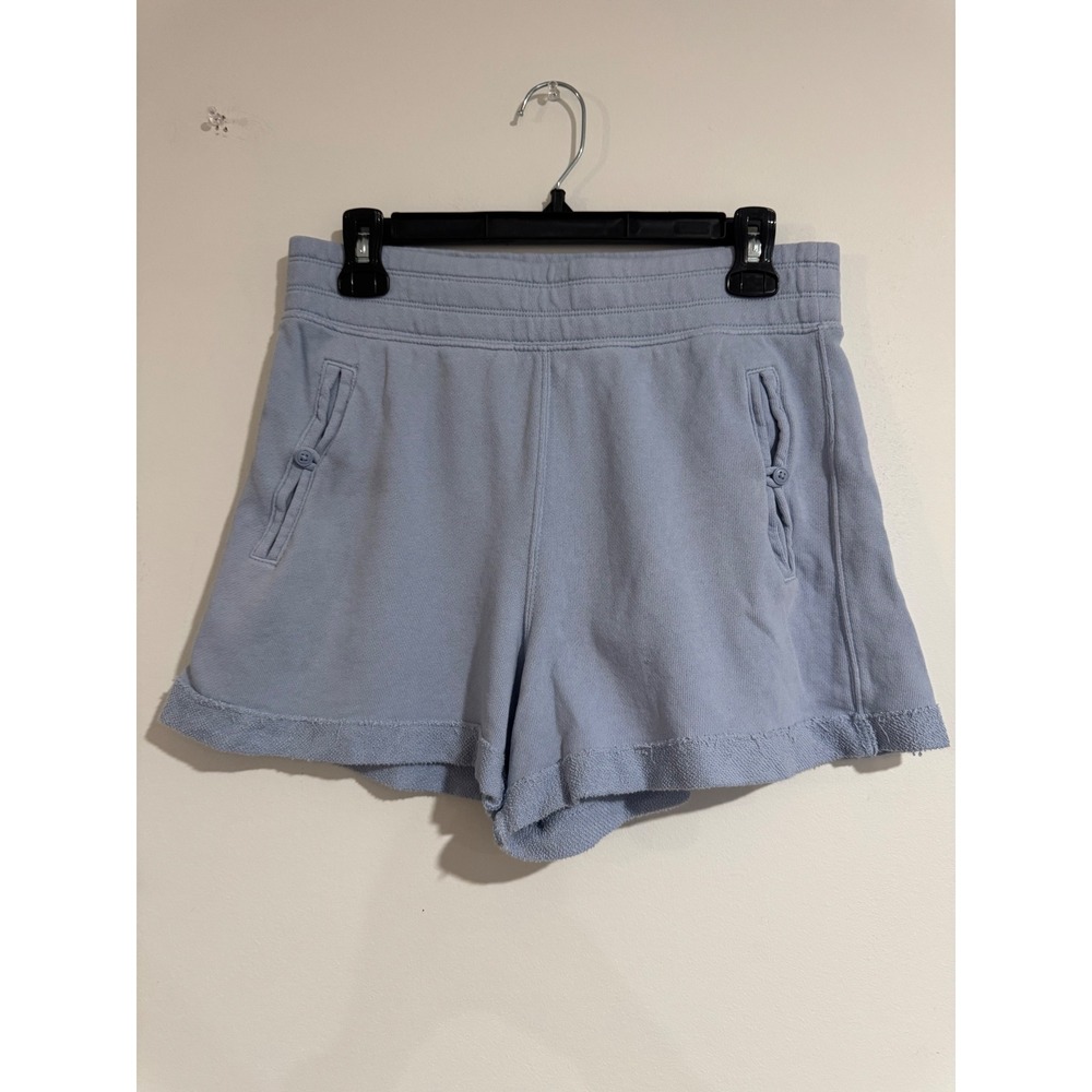 Aerie Lounge Shorts Womens S Blue Raw Hem High Waisted Pocket
